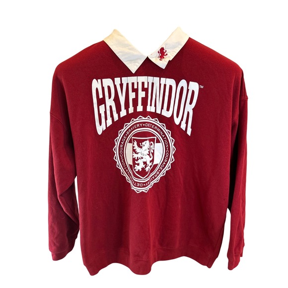 Harry Potter Tops - Harry‎ Potter Gryffindor Rugby Shirt Top Long Sleeve Collared Sweatshirt XL